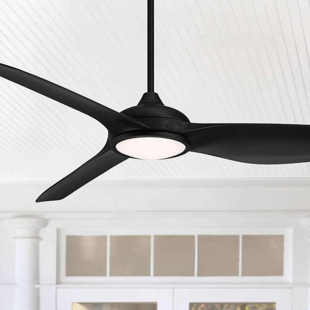 Possini Euro Design 60' Modern 3 Blade Large Propeller Indoor Outdoor Ceiling Fan with Light LED Remote Control Matte Black White Diffuser Damp Rated for Patio Exterior House Porch Gazebo Garage