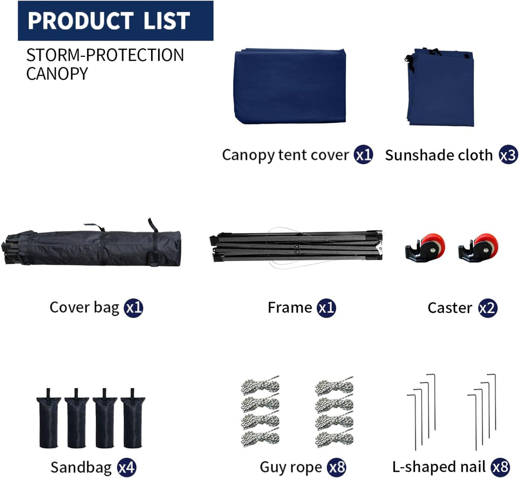 10x10 Pop up Canopy Tent with Sidewalls,Heavy Duty Waterproof Sun Shade Canopy Easy up Canopy with Wheel Bag Commercial Gazebo Tent for Outdoors Parties Vendors Camping Beach (Navy Blue)