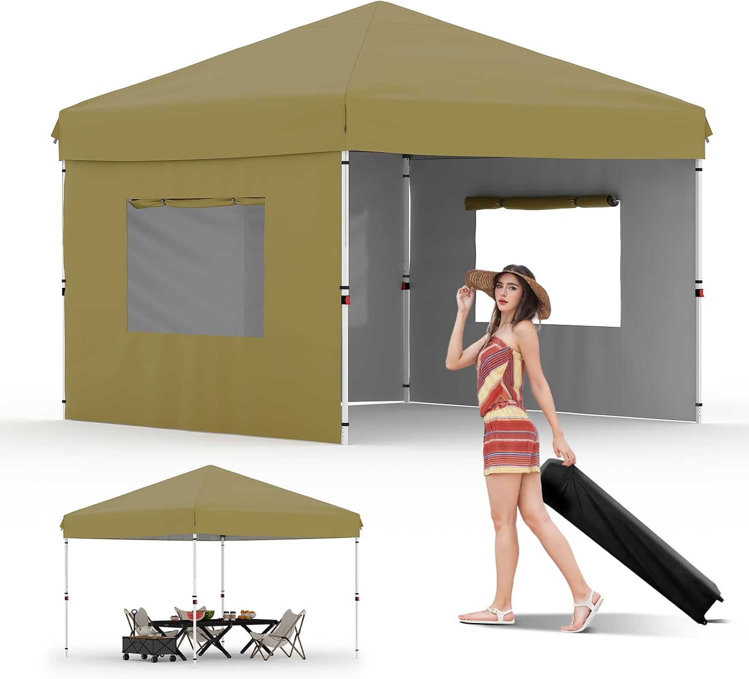 Garvee 10x10 Pop Up Canopy Tent with 3 Removable Sidewall, Heavy Duty Commercial Instant Shelter with One-Person Setup, UPF 50+ Waterproof, 100 Sq Ft Shade for Outdoor Events, Camping, Farmers Market