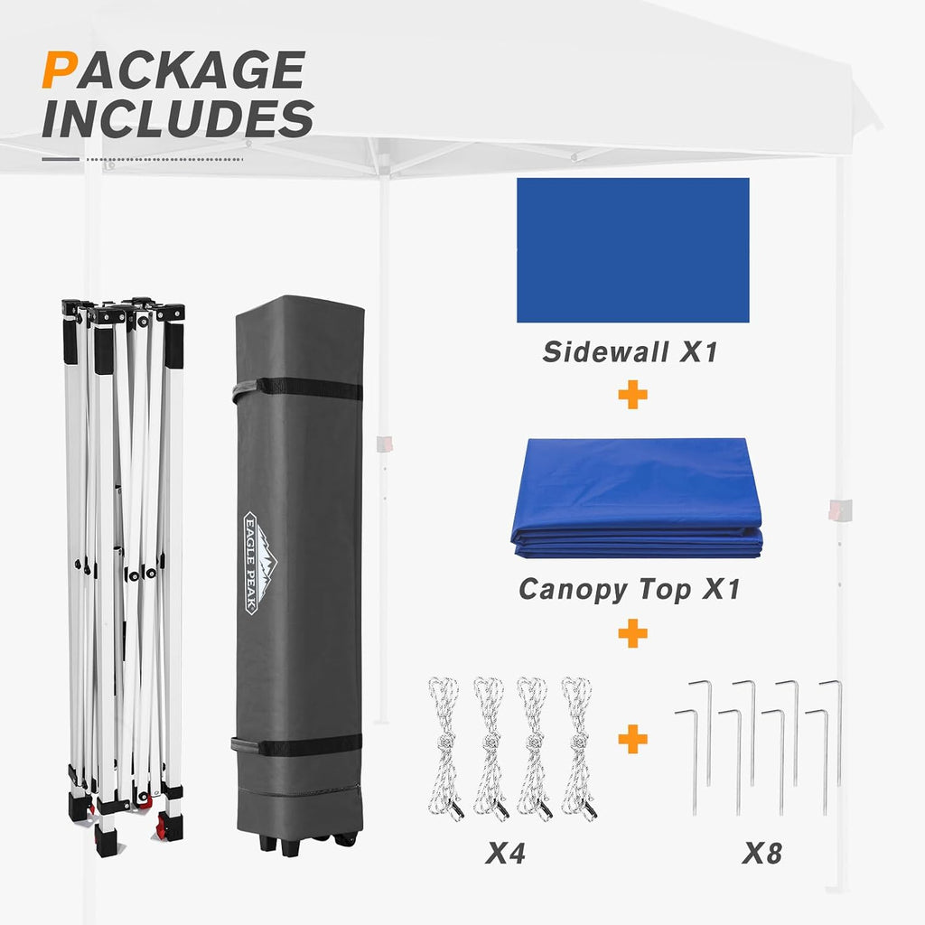 EAGLE PEAK Commercial Canopy 8x8 Pop Up Canopy Tent with 1 Sidewall, Easy Setup Heavy Duty Instant Event Shelter for Vendors & Markets, Outdoor Sun Shade, Blue