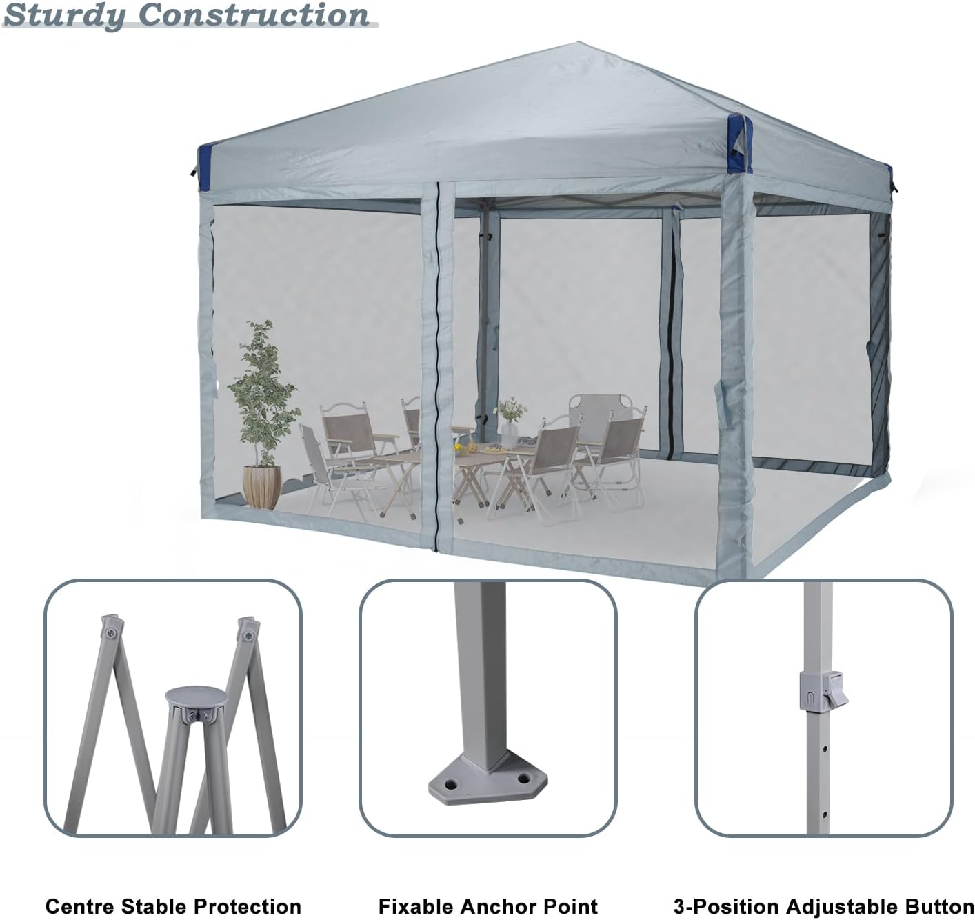 Aoodor 10x10 Ft Pop Up Canopy Tent with Netting, Water-Resistant 210D Oxford Fabric Shade, Easy Assembly Commercial Gazebo with Wheeled Carry Bag & 4 Sand Bags for Camping, Party, Gray