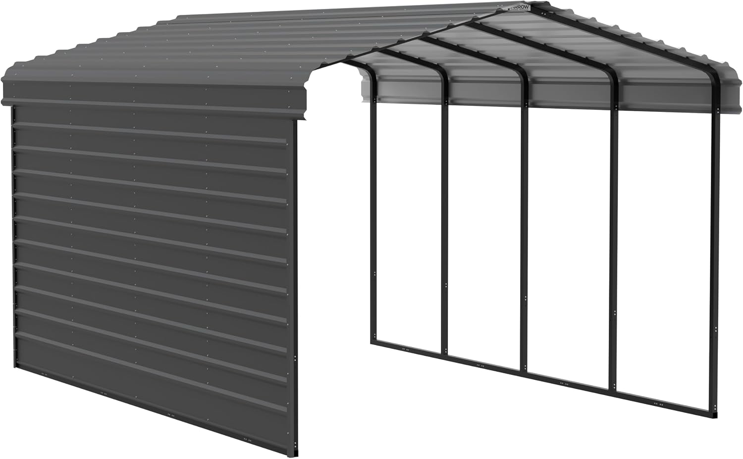 Arrow Carports Galvanized Steel Carport, with 1-Sided Enclosure, Compact Car Metal Carport Kit, 12' x 20' x 9', Charcoal