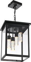 TODOLUZ Large 5CCT LED Outdoor Pendant Light Fixtures, Black Exterior Hanging Lantern Lamp LED Integrated Bulbs Included, Farmhouse Exterior Chandelier Ceiling Mount for Entrance Patio