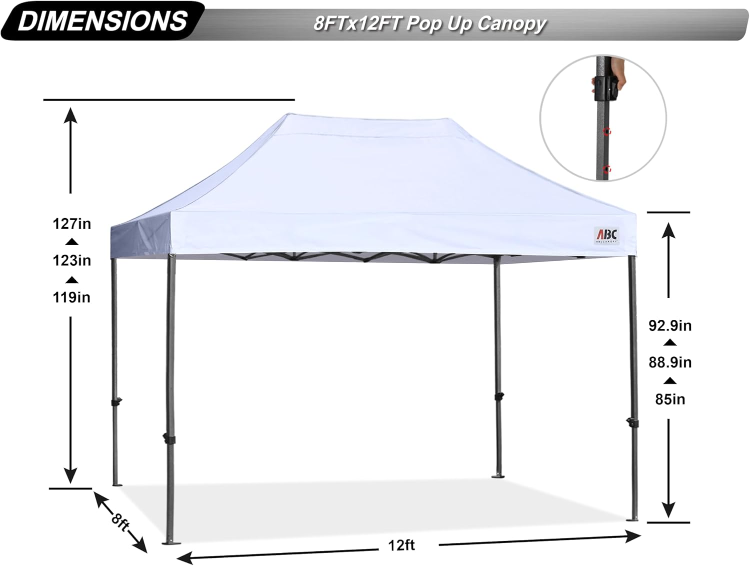 ABCCANOPY Patio Pop Up Canopy Tent 8x12 Commercial-Series (White)