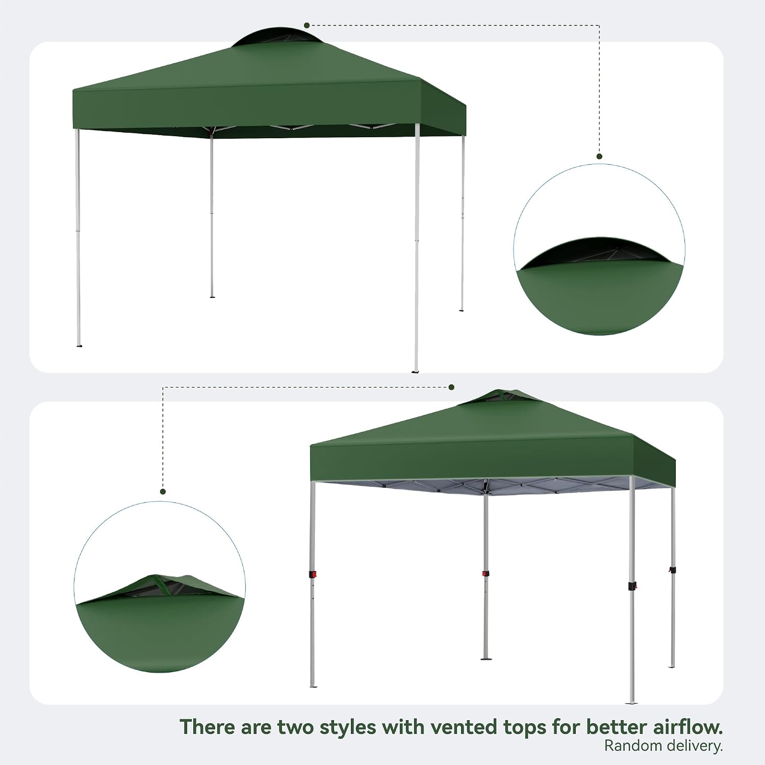 PHI VILLA Pop-up Canopy 10x10 Patio Tent Instant Gazebo Canopy with Wheeled Bag, Portable Lightweight Folding w/Adjustable Height,Green