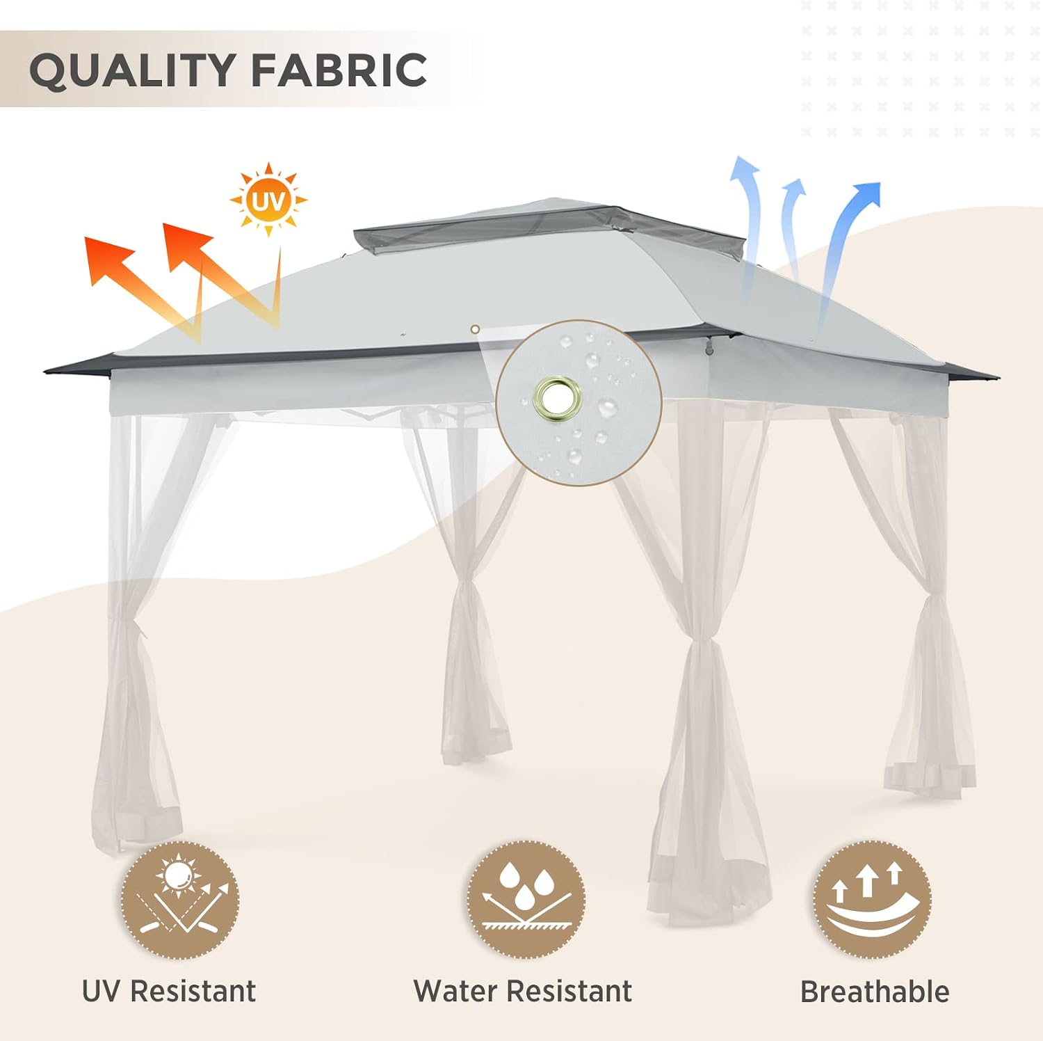COOS BAY 11x11 Replacement Gazebo Top with Air Vent Sunshade Polyester Top Cover Only, Gray