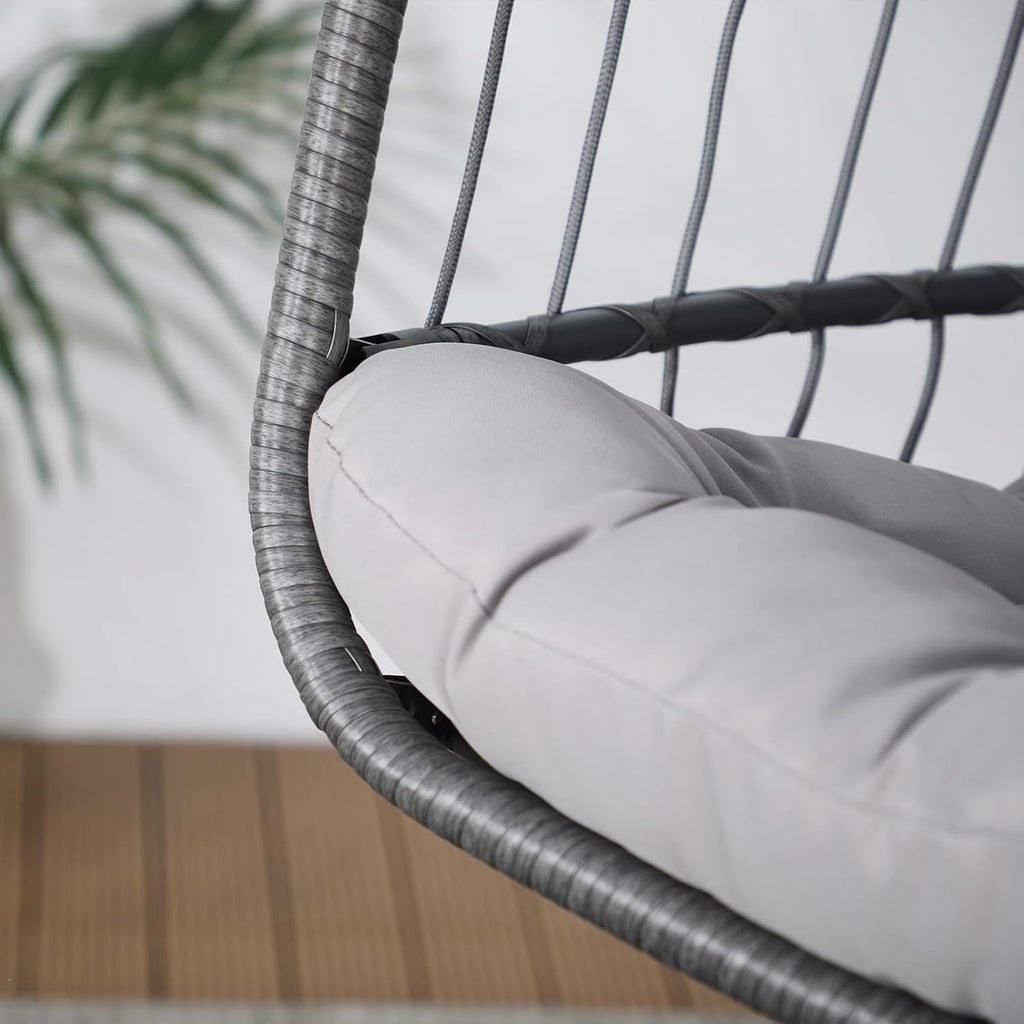 Egg Chair with Stand, Patio Rattan Wicker Hanging Swing Egg Chair Basket Hanging Chair with dust Cover for Indoor Outdoor Bedroom Garden Aluminum Steel Frame