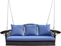 ZZW Wicker Porch Swing Heavy Duty 900 LBS 3-Seat Outdoor Patio Swing Chair with Cushions & 8.9ft Chains Outdoor Hanging Bench with Upgraded Cup Holders for Garden Deck Backyard