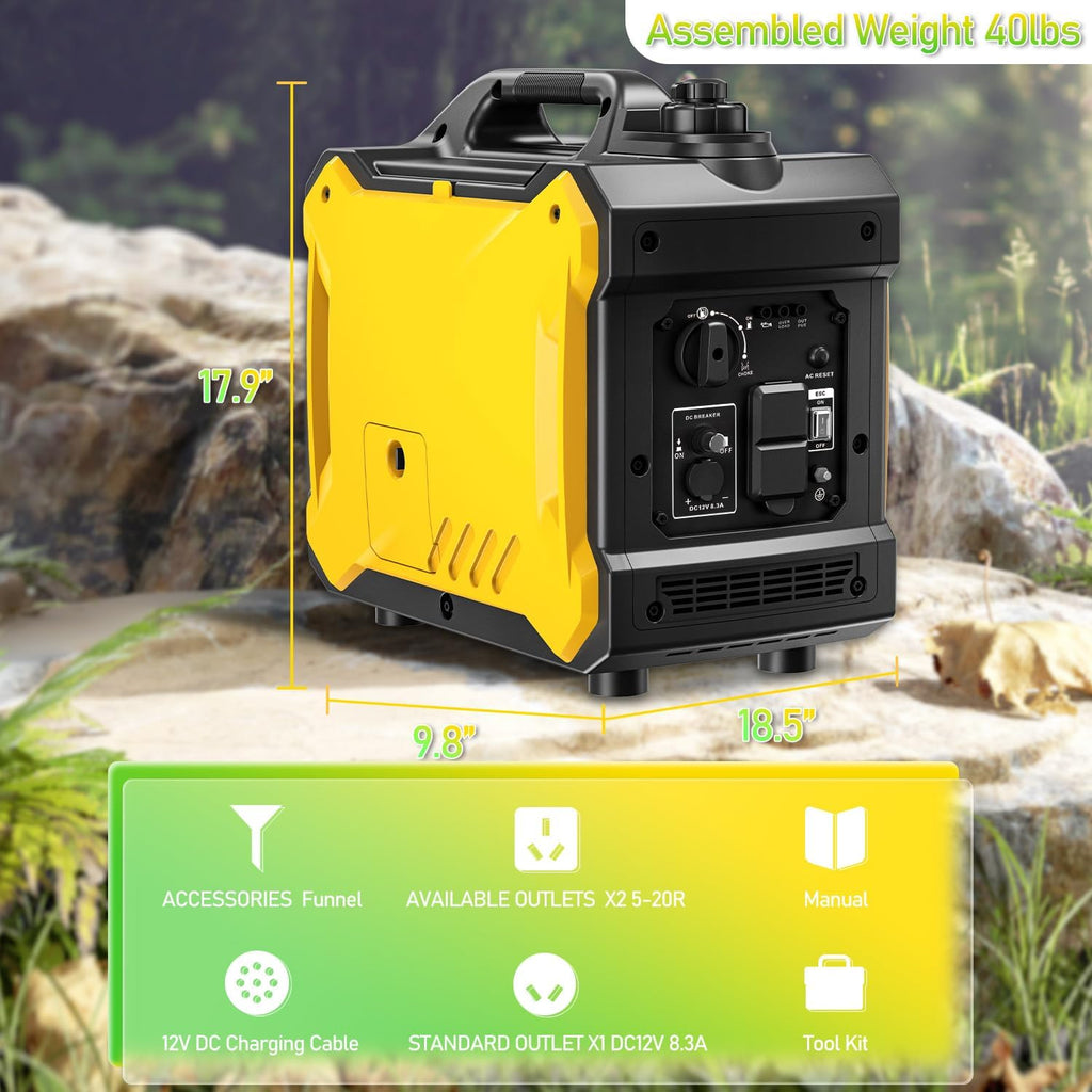 Super Quiet Inverter Generator 2000w Portable Generator, 79.7CC Ultra Light Epa Compliant