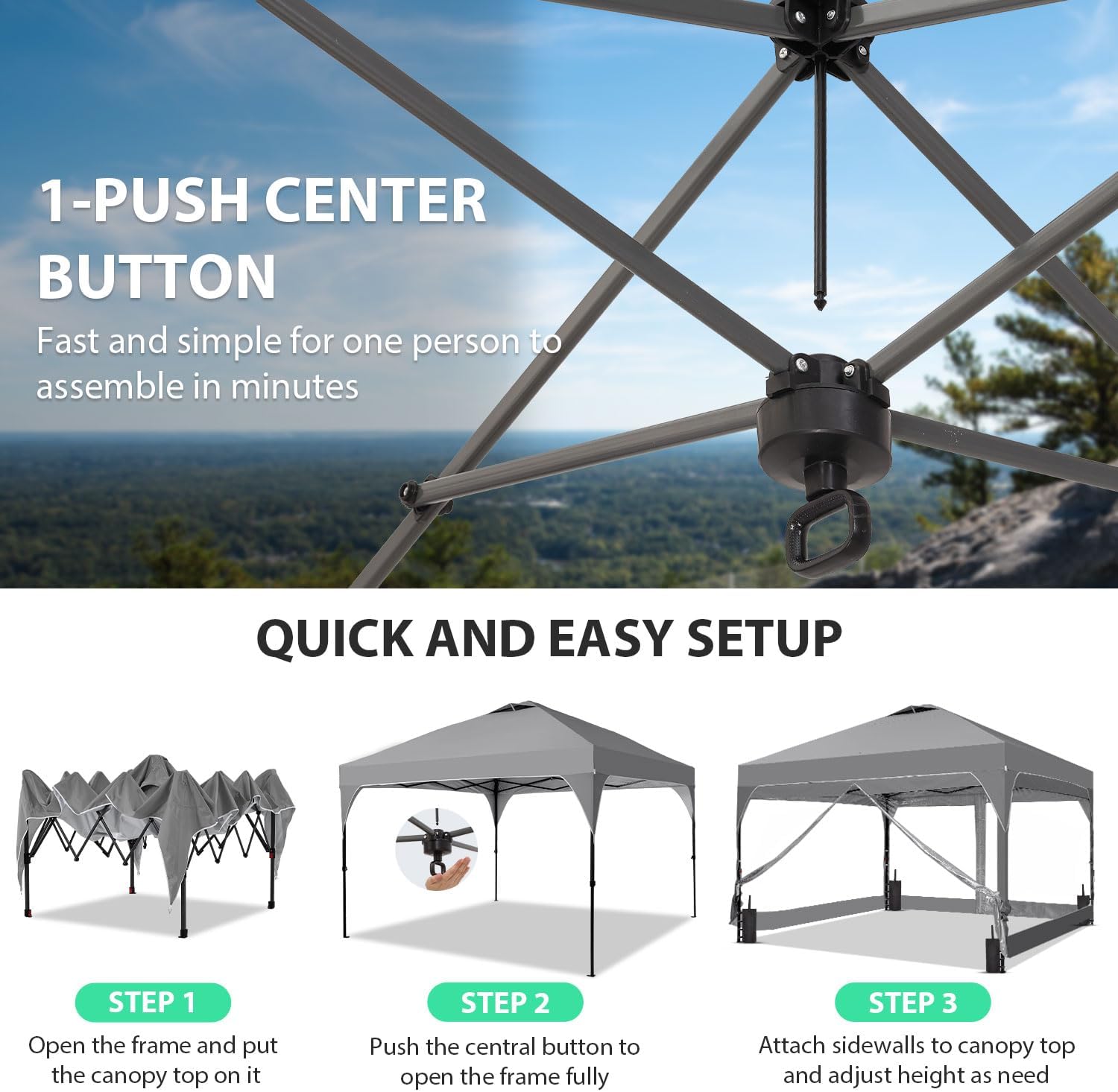 8x8 FT 1-Button Push Pop Up Canopy with 4 Clear PVC Sidewalls, Sandbags, Instant Canopy Tent for Outdoor Events