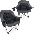 Black Sierra Plush XL Padded Camping Chairs for Adults, 2-Pack Oversized Heavy Duty Folding Seats Supports 400 lbs, Duo Plush Comfort with Cup Holders & Carry Bag for Camping, Tailgating, Patio, RV
