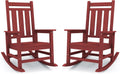 KINGYES Oversized Outdoor Rocking Chair Set of 2, All-Weather Patio Rocking Chairs for Porch, HDPE Outdoor Patio Rockers with High Back & Wide Seat for Garden, Lawn, Red