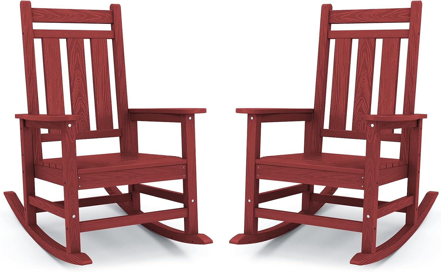 KINGYES Oversized Outdoor Rocking Chair Set of 2, All-Weather Patio Rocking Chairs for Porch, HDPE Outdoor Patio Rockers with High Back & Wide Seat for Garden, Lawn, Red