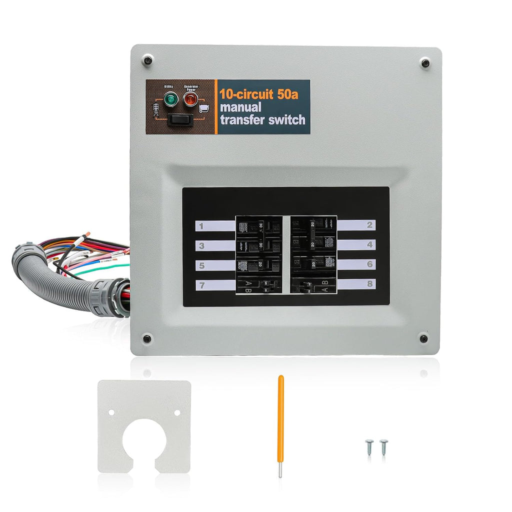 50 Amp Transfer Switch RV Replacement for Generac 9854 Pre-Wired, 10-Circuit 50A Manual Transfer Switch Compatible with Portable Generators