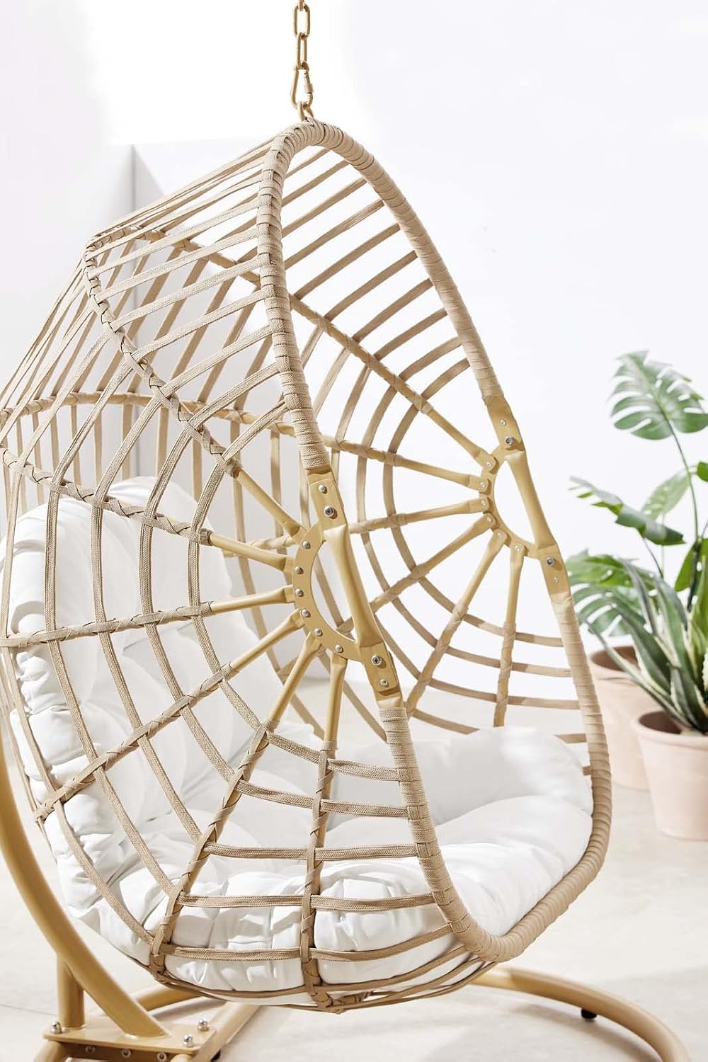 Amalie Wicker Rattan Outdoor Patio Rattan Swing Chair in Natural White