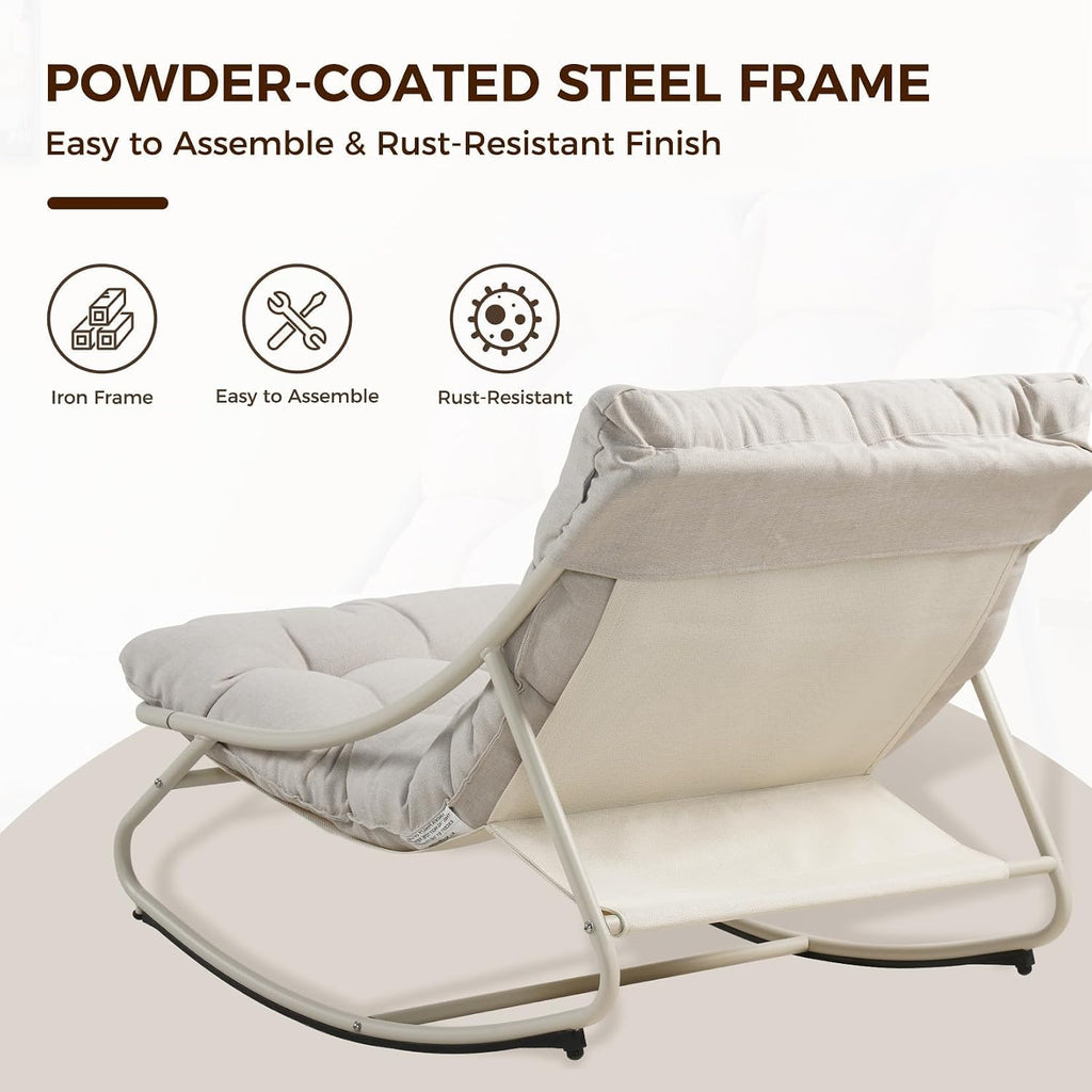 Grand patio Outdoor Rocking Chair, Metal Lounge Rocking Chair with Thick Cushion, Comfy Modern Rocker for Patio Porch Deck Backyard, Beige