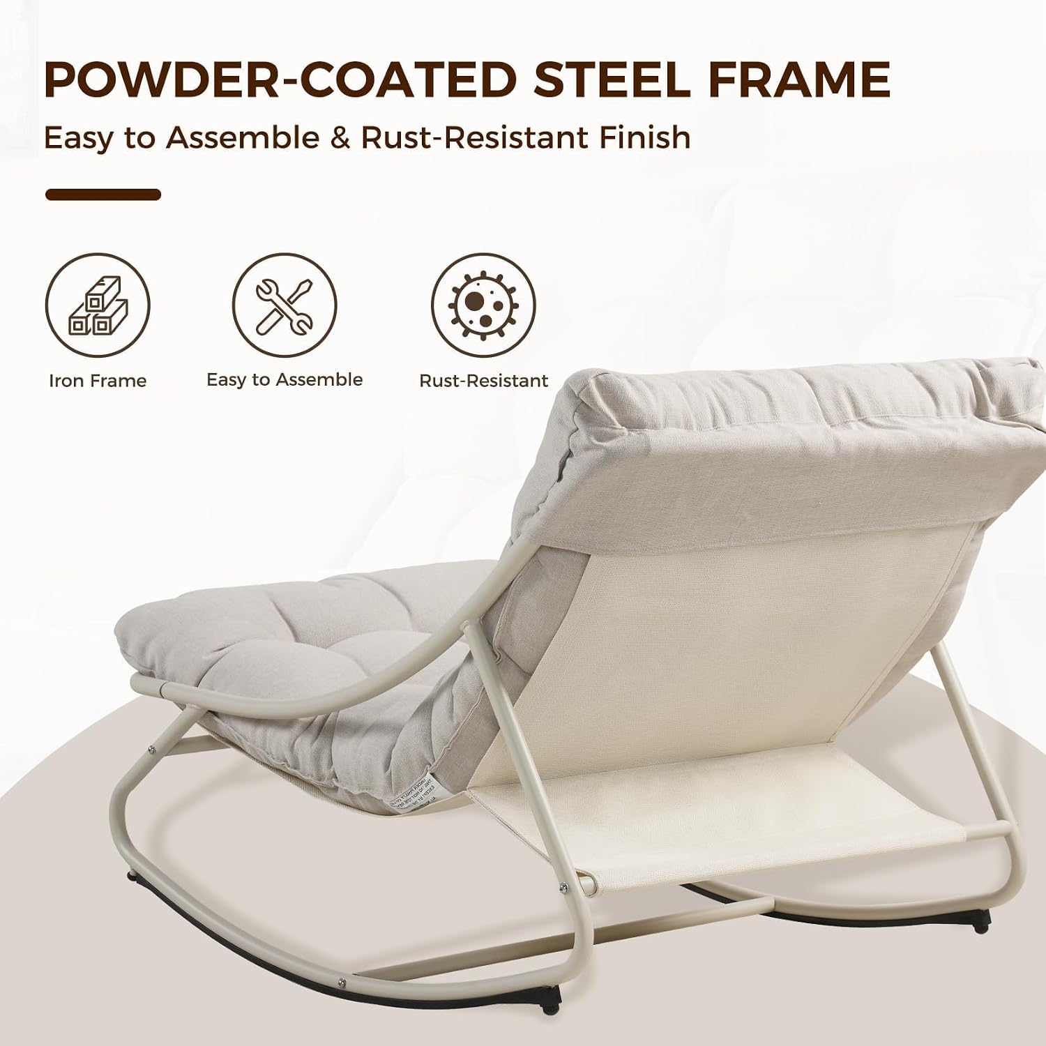 Grand patio Outdoor Rocking Chair, Metal Lounge Rocking Chair with Thick Cushion, Comfy Modern Rocker for Patio Porch Deck Backyard, Beige