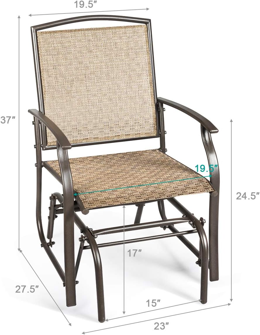 Giantex Outdoor Glider Chair W/Sturdy Metal Frame & Breathable Mesh Fabric, Porch Lounge Swing Rocking Chairs Set of 2 for Lawn, Garden, Porch, Backyard, Poolside, Patio Gliders for Outside