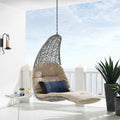 Modway Landscape Wicker Rattan Outdoor Patio Porch Chaise Lounge Hanging Swing Chair in Light Gray, Beige