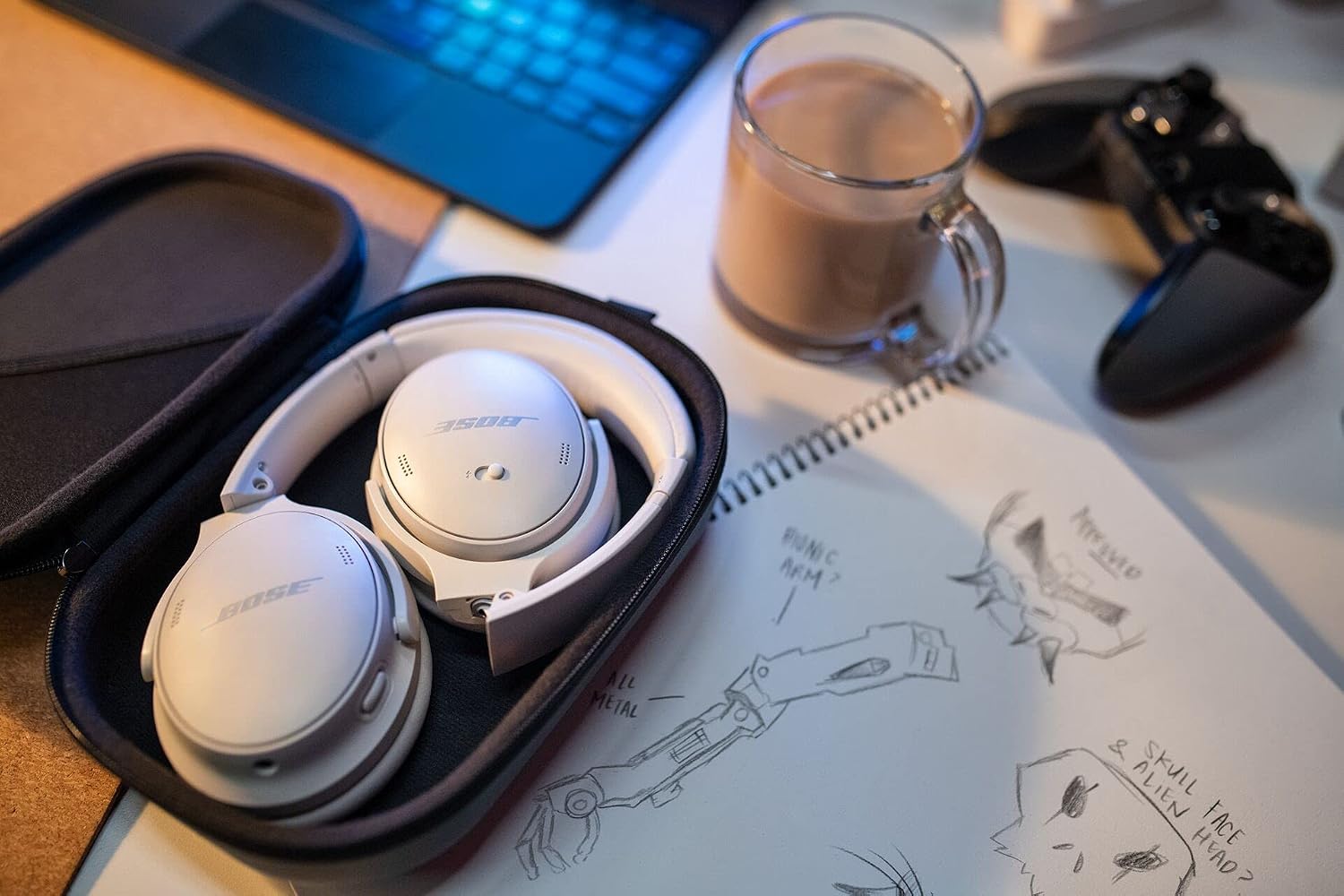 Bose QuietComfort 45 Noise Canceling Bluetooth Headphones (White Smoke) (Renewed)