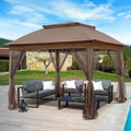 11x11 Pop Up Gazebo Tent with Mesh Netting, Instant Outdoor Canopy with UPF 50+ UV Protection, Water Resistant, Brown