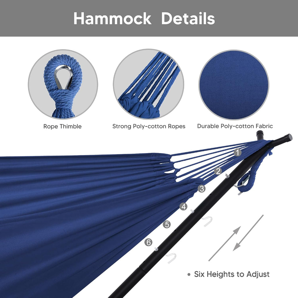 SUNCREAT 2-in-1 Convertible Backyard Fabric Hammock with Stand, Large Hammocks for Outside, Dark Blue