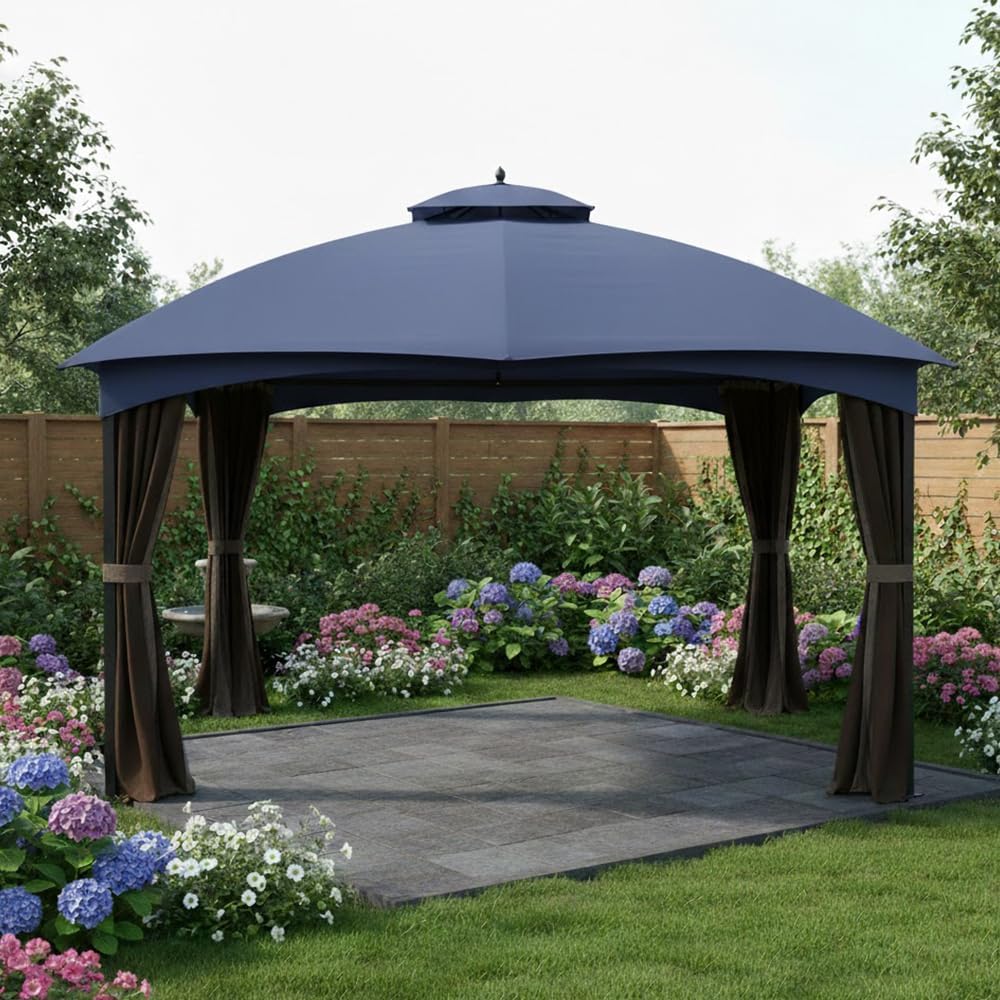 Garden Winds Reinforced RipLock 350 Replacement Canopy Top Cover Compatible with Allen Roth 10' x 12' Gazebo Models GF-12S004B, TPGAZ17-002 - True Navy