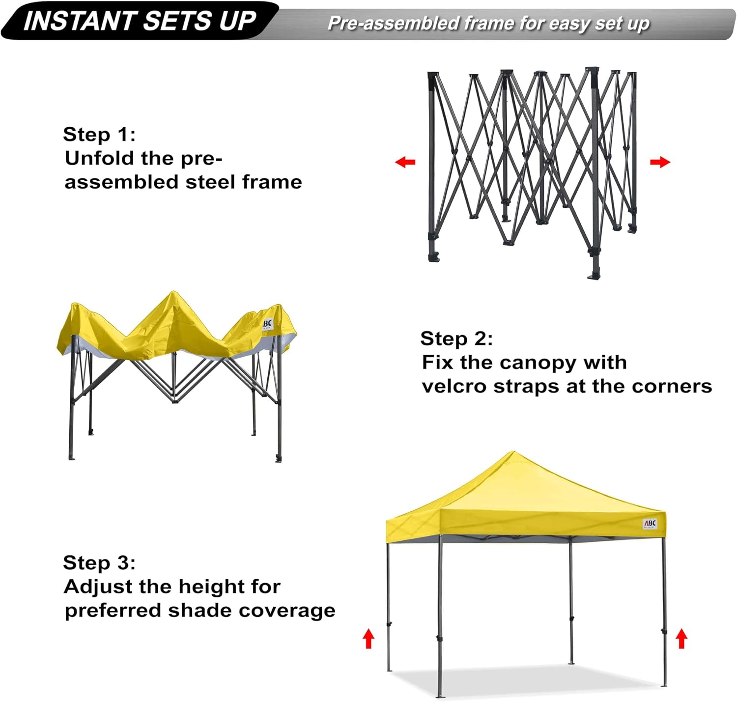 ABCCANOPY Patio Pop Up Canopy Tent 8x8 Commercial-Series (Yellow)