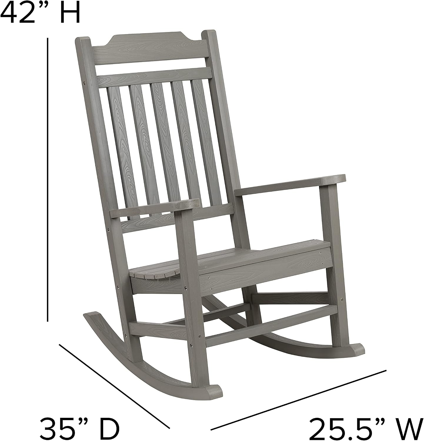 Flash Furniture Winston All-Weather Poly Resin Rocking Chair in Gray
