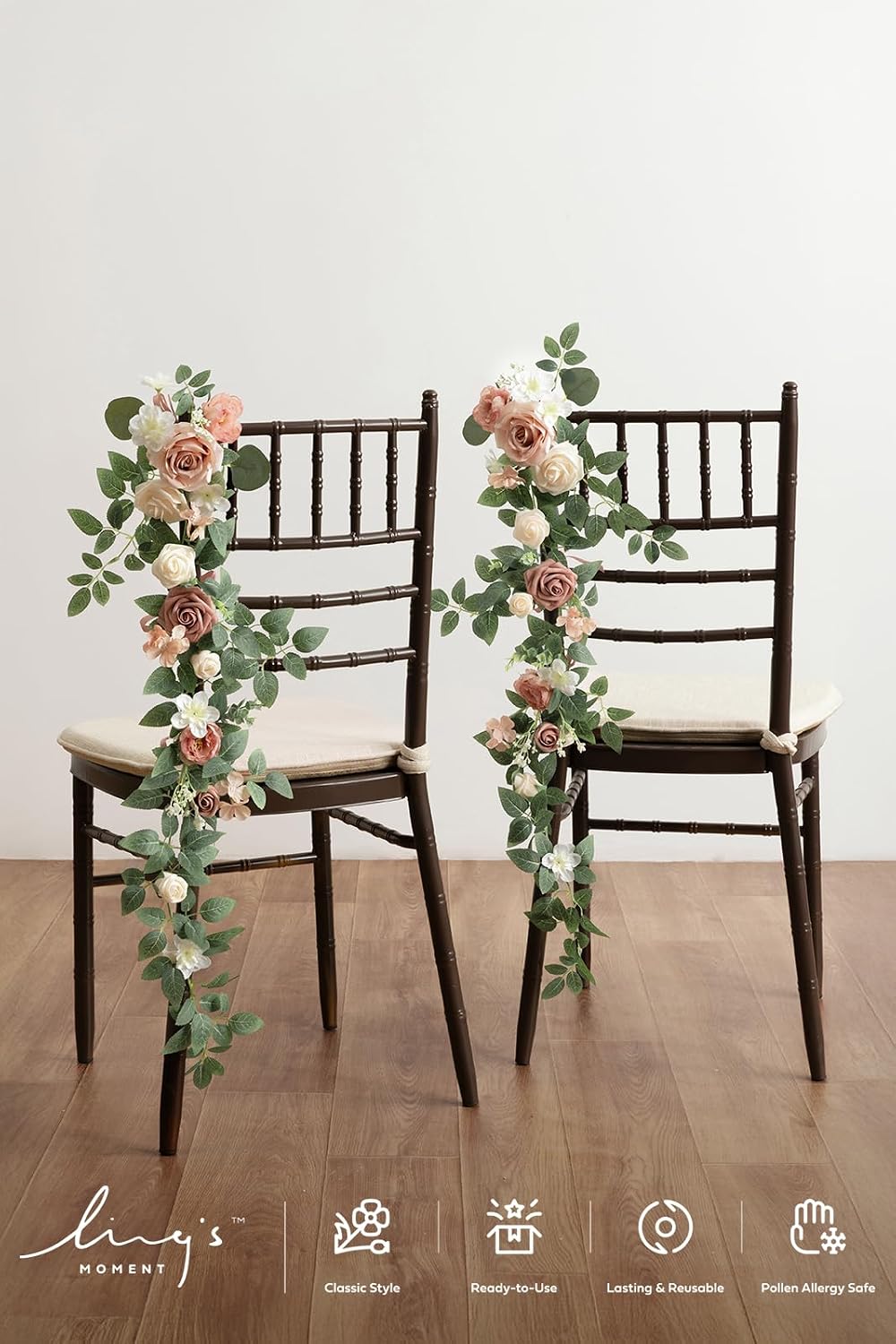 Ling's Moment 10pcs Wedding Chair Decorations Aisle Floral Swag Artificial Pew Flowers Hanging Garland Pink Blush & Cream For Ceremony Reception Church Rose Floral Faux Arrangement Party Outdoor Decor