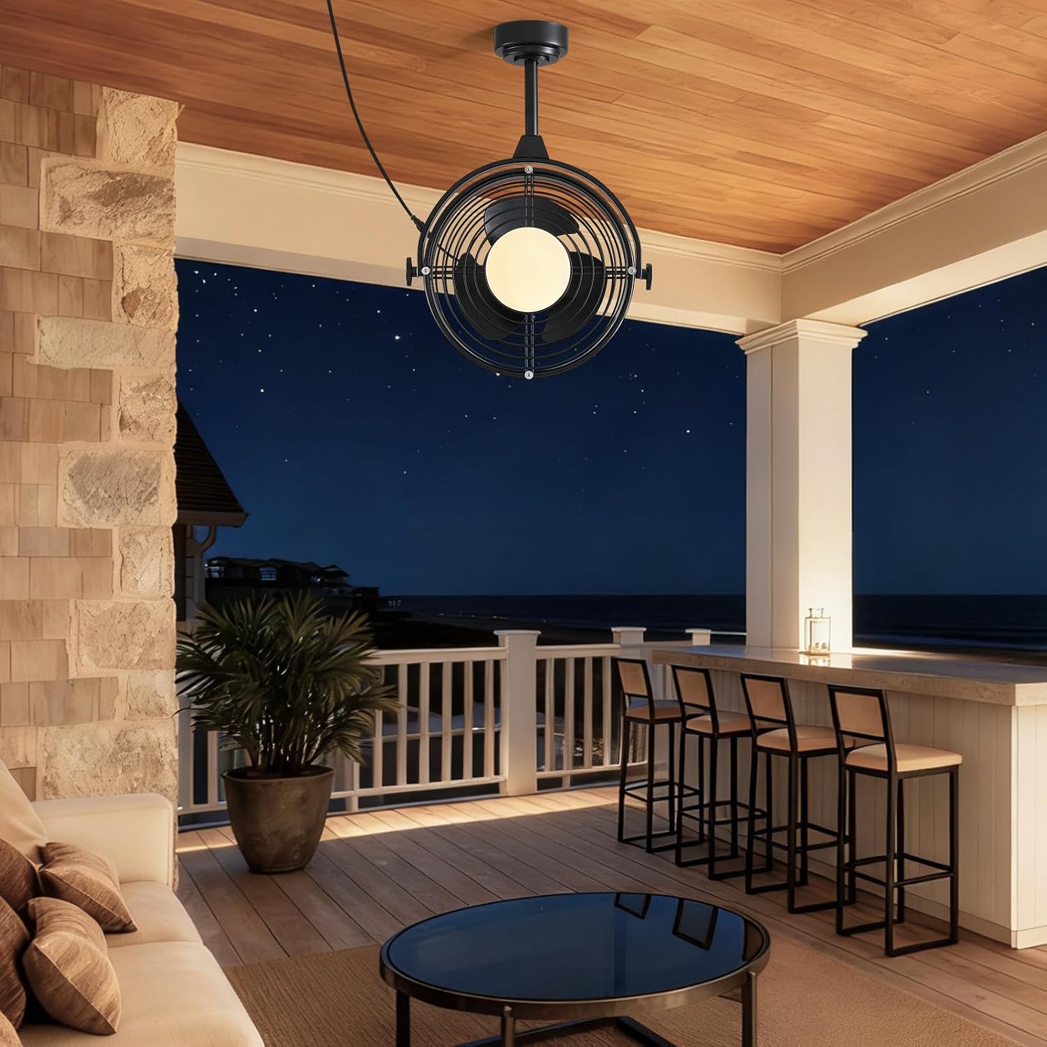 20' Outdoor Ceiling Fan with Lights, Waterproof Gazebo Hanging Fan with Remote Control, Plug in Caged Ceiling Fan with 3CCT Dimmable 6-Speeds for Patio Porch Pergola