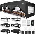 COBIZI 10x30 Pop Up Canopy Tent for Parties with 8 Sidewalls Waterproof Commercial Instant Canopy 10x30 Party Tent for Backyard, Wedding Portable Outdoor Gazebo with Carrybag&4 Sandbags(Black