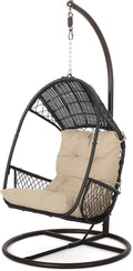 Christopher Knight Home Amanda Wicker Hanging Chair with Stand, Brown, Tan