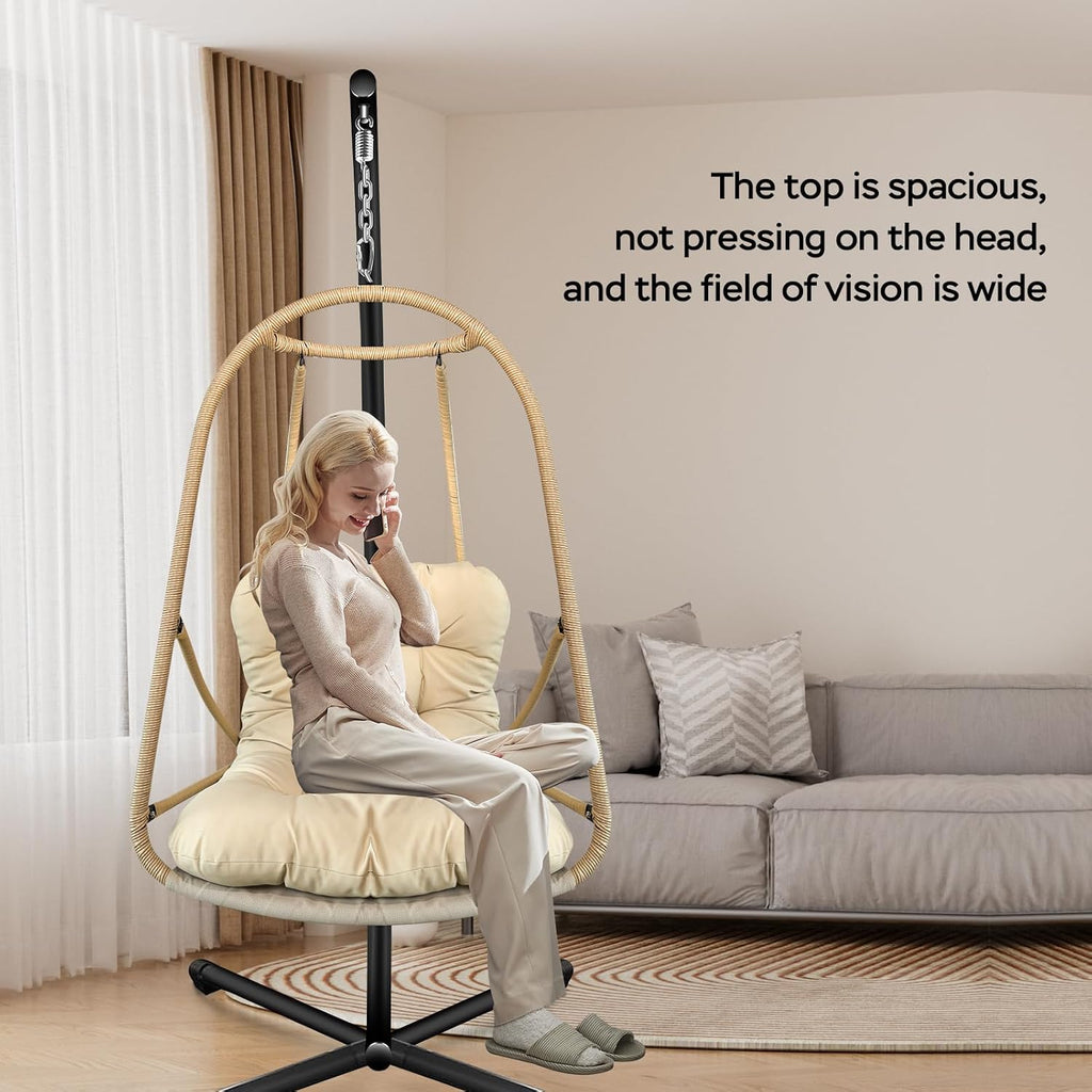 JESE Swing Egg Chair Foldable Frame Hanging Chairs, UV Resistant Waterproof Cushion and Cup Holder,Swing Hammock Chairs for Patio,Bedroom,Balcony, Garden-350lbs, Stand Included, Brown