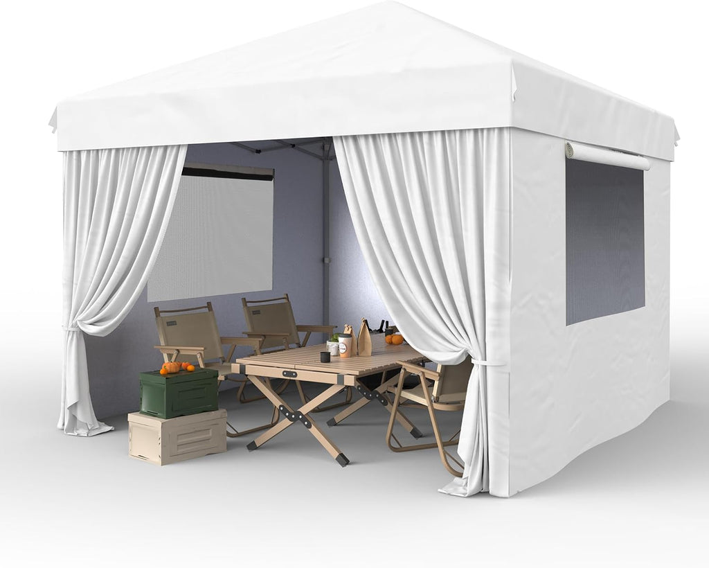 GAOMON 10'x10' Pop Up Canopy Tent with 4Pcs Sidewalls, Portable Instant Commercial Canopy with 4 Stakes, 4 Ropes, 4 Sandbags for Farmers' Market, Patio, Outdoor, Camping, White