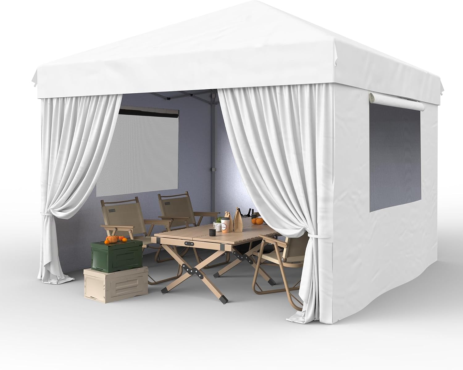 GAOMON 10'x10' Pop Up Canopy Tent with 4Pcs Sidewalls, Portable Instant Commercial Canopy with 4 Stakes, 4 Ropes, 4 Sandbags for Farmers' Market, Patio, Outdoor, Camping, White