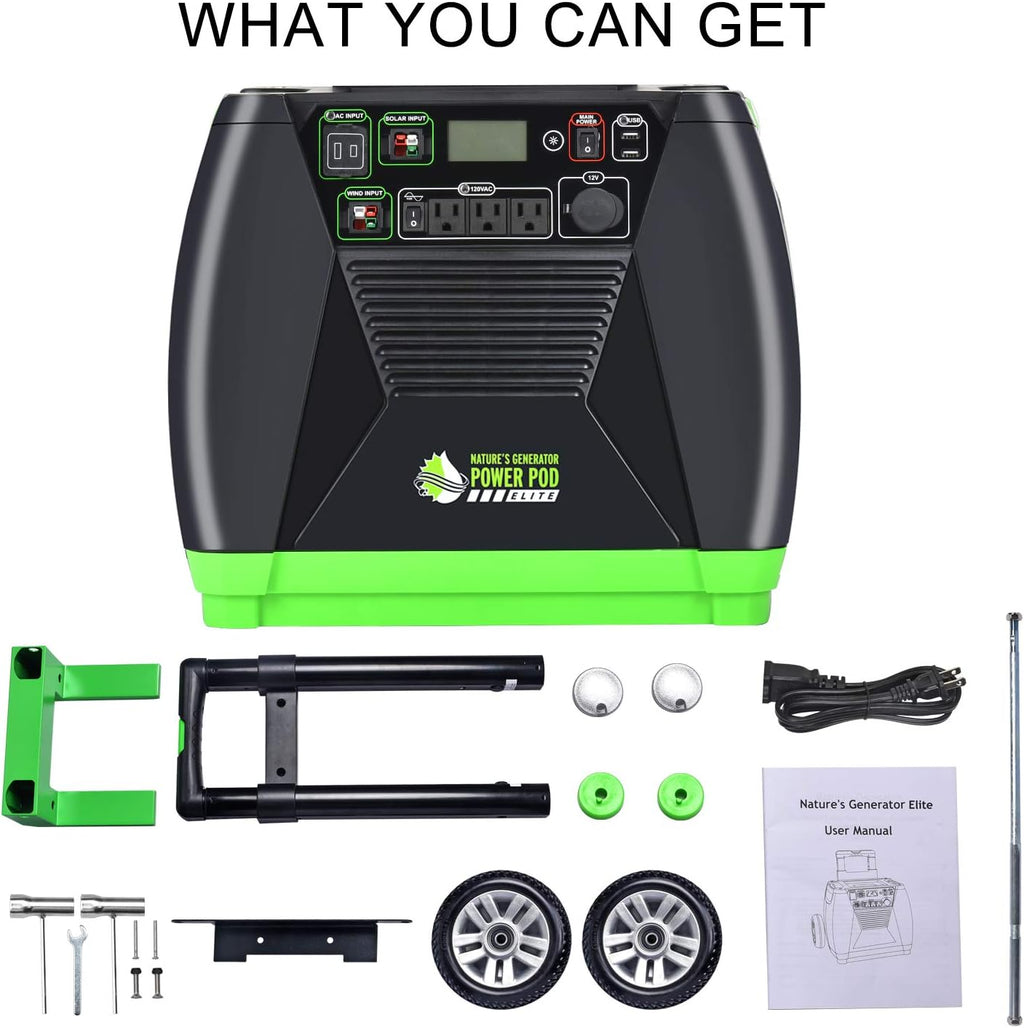 Nature's Generator Elite Platinum - WE System:3600W Solar & Wind Powered Pure Sine Wave Off-Grid Nature's Generator Elite+1200W Power Pod+4pcs 100W Solar Panel+ Wind Turbine