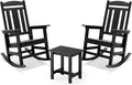 LUE BONA Outdoor Rocking Chairs Set, 3-Piece, HDPS Poly Porch Rockers with Table, Plastic Weather Resistant Rocking Chair Set for Outdoor Indoor, Garden, Backyard, 350lb, Black Chairs+Table