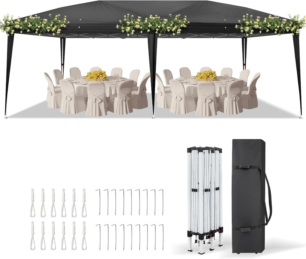 VINGLI 10'x20' Pop Up Canopy Tent with Carry Bag, Portable Instant Party Tent Waterproof Outdoor Canopy for Outdoor Events, Party, Wedding (Black)