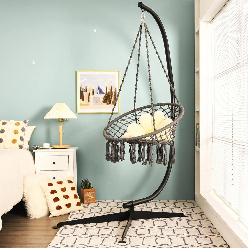 Giantex Hammock Chair Stand Only, Heavy Duty Steel C-Stand for Hanging Chair, 360° Rotation Egg Chair Stand W/Carabiner, 2' Diameter Steel Pipe, 81.5' H Stand for Swing Chair Outdoor Indoor