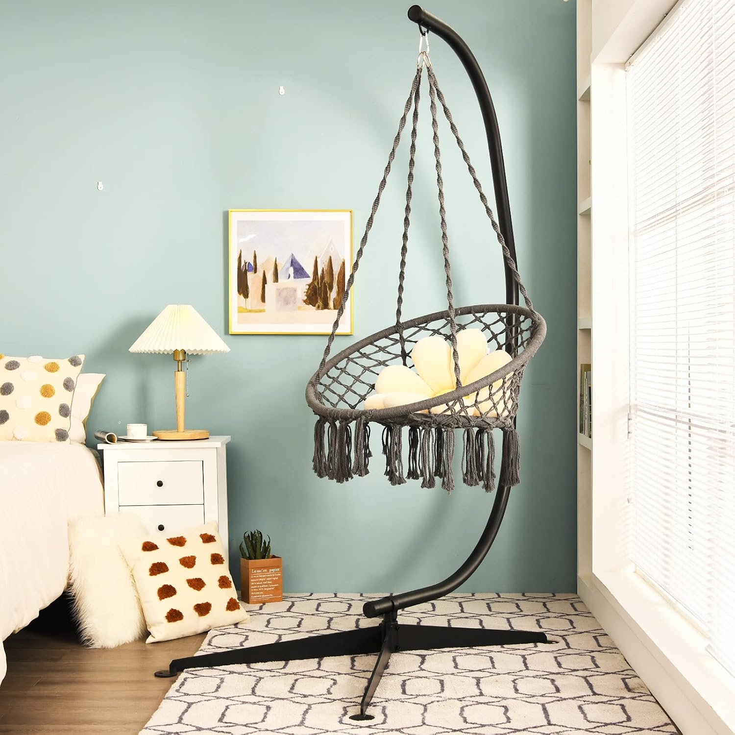 Giantex Hammock Chair Stand Only, Heavy Duty Steel C-Stand for Hanging Chair, 360° Rotation Egg Chair Stand W/Carabiner, 2' Diameter Steel Pipe, 81.5' H Stand for Swing Chair Outdoor Indoor