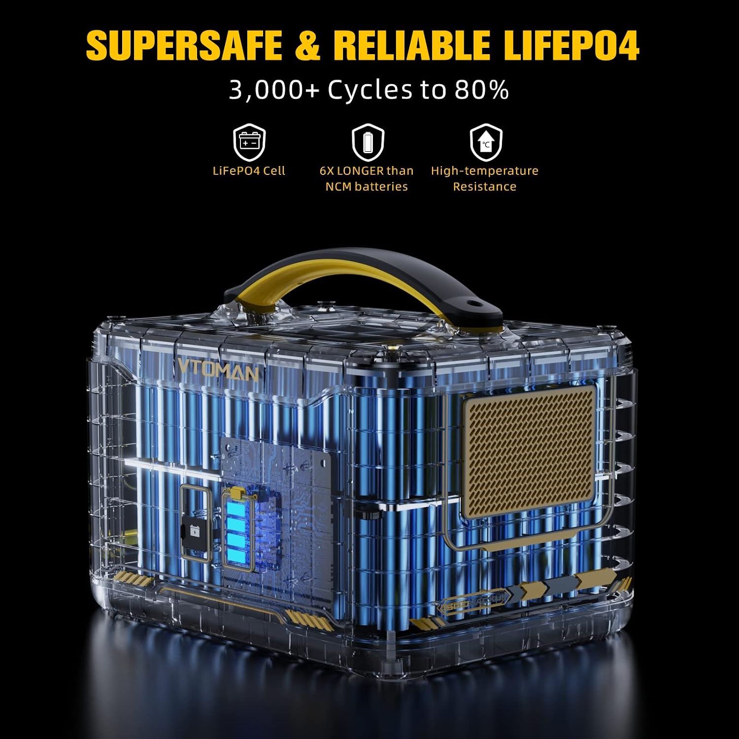 VTOMAN Jump 1500 Extra Battery, 1548Wh Large Capacity LiFePO4 Battery with BMS Protection for Camping, Home Backup, Suitable for VTOMAN Jump 1500X/Jump 1800 Portable Power Station Expand Capacity