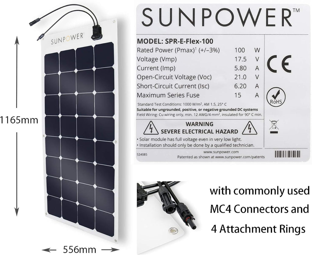 ExpertPower 100W Flexible Solar Panel| High-Efficiency Module with Monocrystalline Maxeon Solar Cells for RV, Boat, Camping and Generator Charging Applications