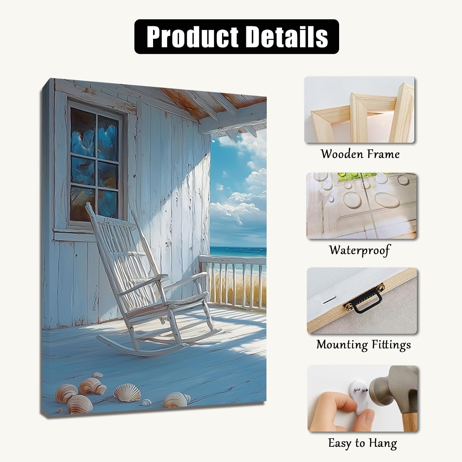 Sutanun 3-Piece Beach Canvas Wall Art – Rocking Chair Porch with Ocean View – Coastal Nautical Wall Décor for Living Room, Bedroom, Office (24' x 36' x 3 pcs)