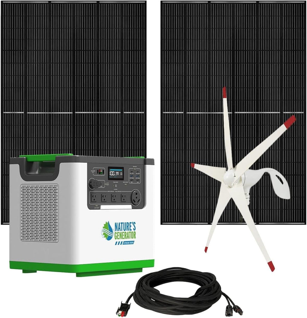 Nature's Generator Lithium 3600 Gold Pro WE,1 x Lithium 3600 + 2x 410 Panels + 1 x Wind Turbine + 50' Cable