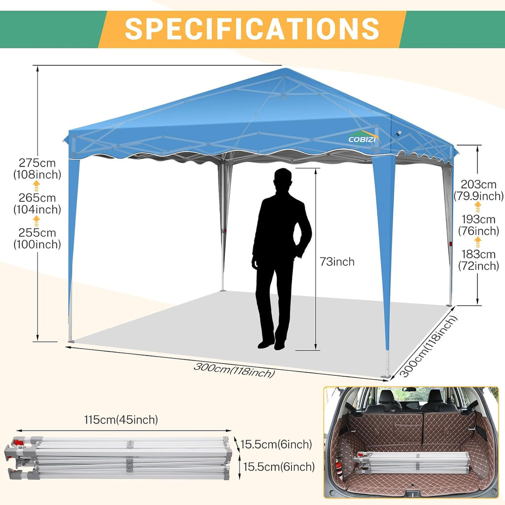 COBIZI 10x20 Heavy Duty Pop up Canopy Tent with 6 sidewalls Easy Up Commercial Outdoor Wedding Party Tents for Parties All Season Wind & Waterproof Gazebo Roller Bag, Sky Blue(Frame Thickened)