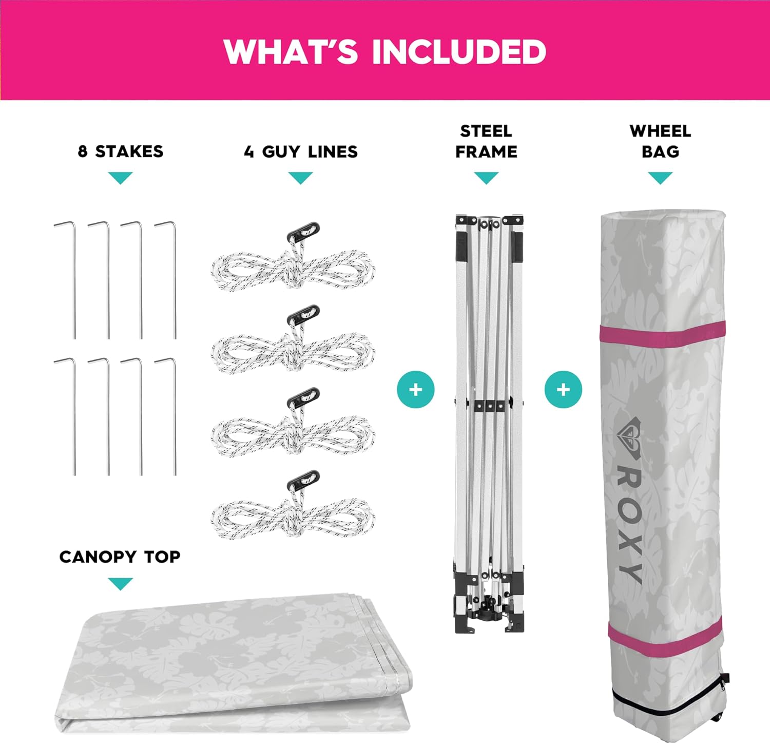 Roxy 10x10 Pop Up Canopy – Outdoor Beach Tent with Easy Up One-Push Setup – Portable Shade Shelter for Beach, Tailgate, Family Trips, RV Camping – Folding Gazebo with Wheeled Bag – Hot Pink/White