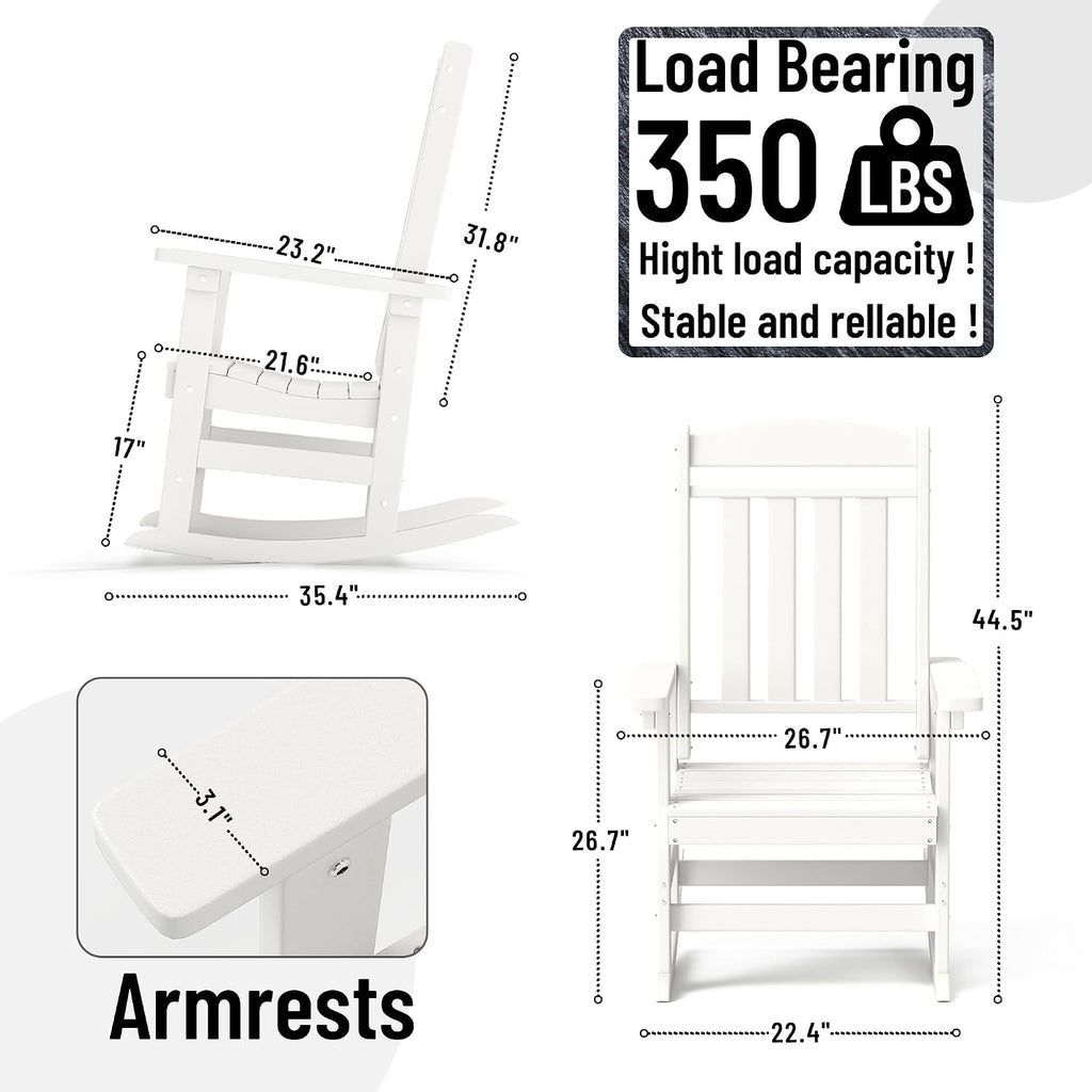 NAVINE Outdoor Rocking Chairs Set of 8, Oversized High Back Patio Rocking Chairs, All Weather Porch Rocking Chairs for Outside. White