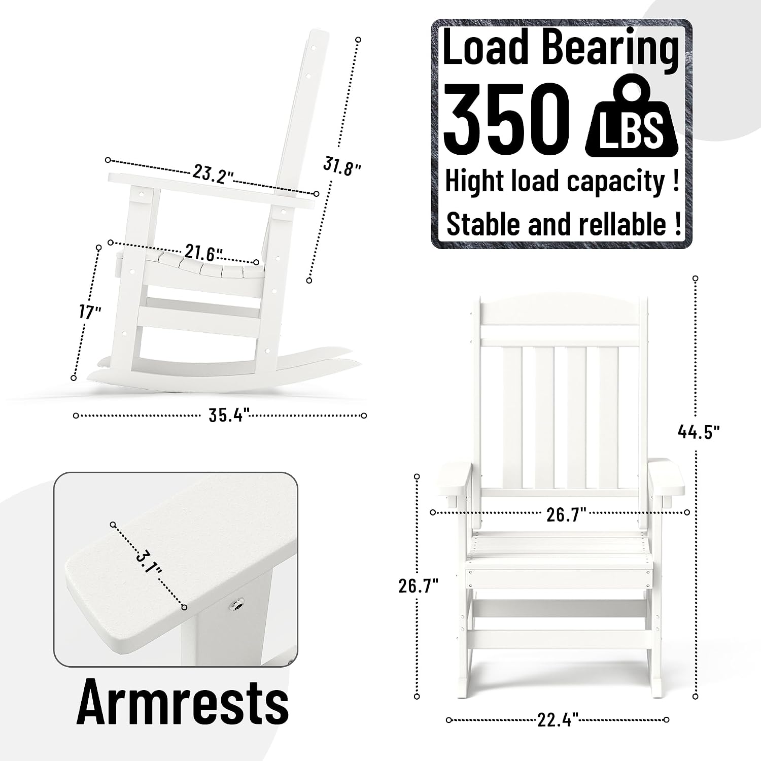 NAVINE Outdoor Rocking Chairs Set of 8, Oversized High Back Patio Rocking Chairs, All Weather Porch Rocking Chairs for Outside. White