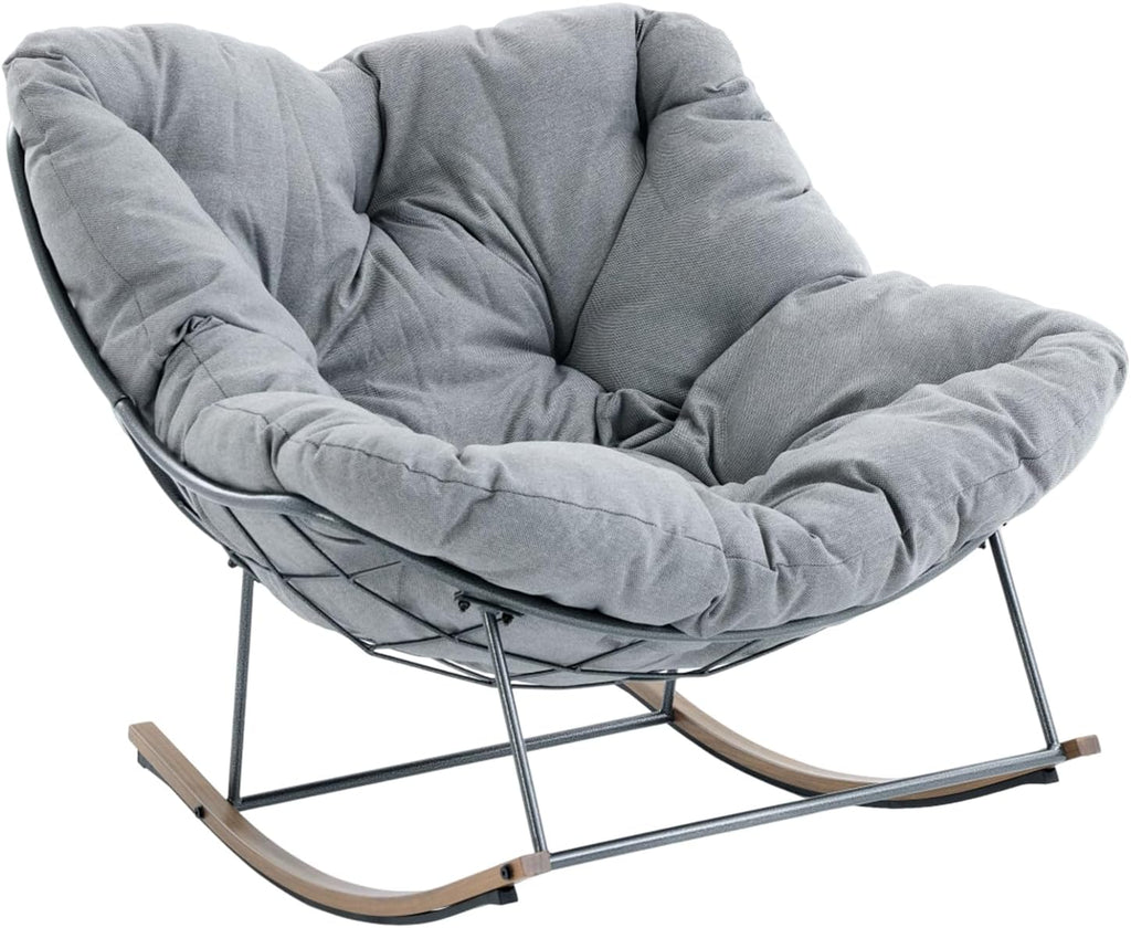 Outdoor Rocking Chair, 400 lbs Sturdy Frame with Thick Cushion,Patio Papasan Chair for Bedroom, Living Room, Porch, Garden(Grey)
